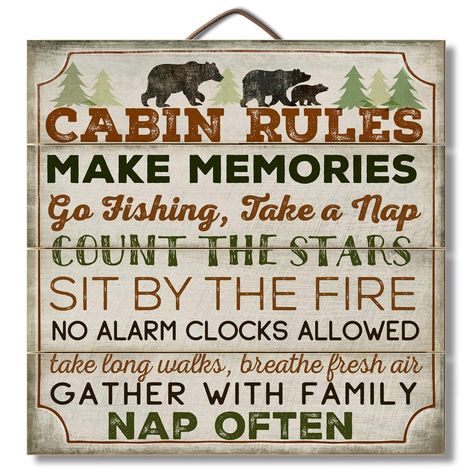 AmazonSmile: Highland Graphics 12" Wood Sign "Cabin Rules" with Bear Wall D飯r Multi: Home & Kitchen Cabin Decorating Ideas Rustic, Log Cabin Interiors, Cabin Decorating Ideas, Cabin Rules, Wooden Pallet Signs, Black Bear Decor, Cabin Decorating, Bear Cabin, Bear Quote