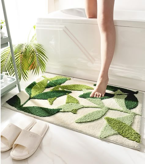 PRICES MAY VARY. Cute Design: Three dimensionality of the leaf texture, the green leaves pattern is a higher pile than the white and that is a really nice touch. It is super soft, pretty, well made and durable. This goes well with a tropical plant theme. Great Decor: This rug can be used for bathroom, shower, tub, sink, laundry room, bedroom, living room, kitchen floor. It will makes your room decoration more vibrant and distinctive. Non-Slip Bottom: Non slip TP Rubber bottom, strong Adhesion ca Green Bathroom Rugs, Desain Pantry, Bathroom Rugs And Mats, Bathroom Floor Mat, Bathroom Tub, Rugs And Mats, Green Bathroom, Shower Rugs, Bath Mat Rug