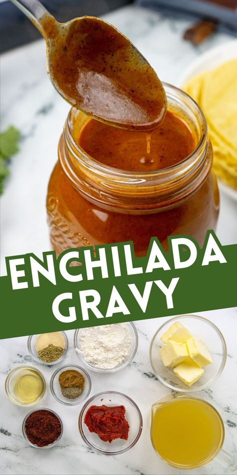 This Tex Mex Enchilada Gravy ( also called enchilada sauce) has made my enchiladas 10x better! This recipe uses simple pantry staples and is ready in under 15 minutes. This homemade sauce is perfect for ground beef and chicken enchiladas. Tex Mex Enchilada Sauce, Tamale Gravy Recipe, Tex Mex Chili Gravy, Enchilada Gravy, Chili Gravy, Tex Mex Chili, Best Enchilada Sauce, Enchilada Sauce Recipe, Mexican Enchiladas