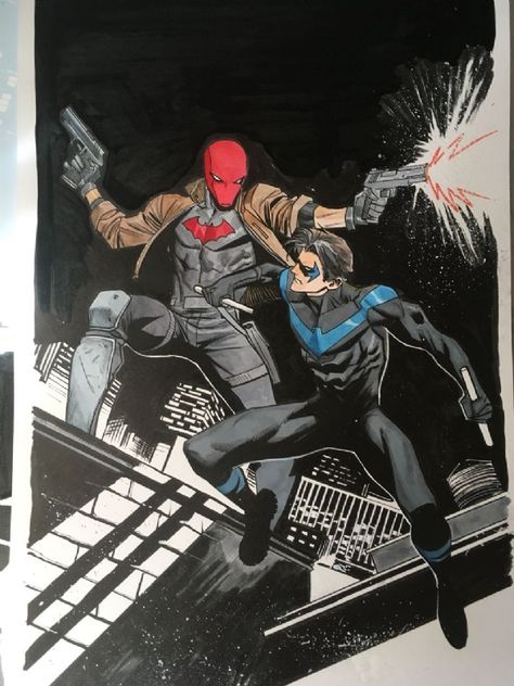 Red Hood Vs Nightwing, Nightwing Vs Red Hood, Dan Mora Nightwing, Red Hood And Nightwing, Arsenal Dc Comics, Nightwing And Red Hood, Dc Nightwing, Duo Cosplay, Batman Oc