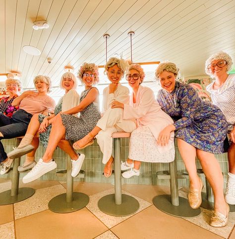 Old ladies bachelorette party Granny Fancy Dress Hen Do, Bachelorette Party Old Ladies, Bachelorette Old Lady Theme, Grandma Bachelorette Theme, Grannys Night Out Bachelorette, Funny Bachelorette Theme Outfits, Hen Party Costume Ideas, Granny Party Theme Outfit, Grandma Bachelorette Party Outfit