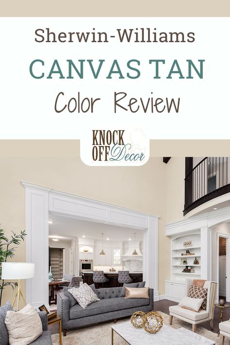 In this paint review I dig into the Sherwin-Williams Canvas Tan paint color. A timeless and cozy beige. Learn how to best use this antique, golden beige in your home. White Walls Beige Trim Sherwin Williams, Natural Tan Sherwin Williams Walls, Natural Tan Paint Sherwin Williams, Sw Canvas Tan, Sherwin Williams Canvas Tan Living Rooms, Sherwin Williams Canvas Tan, Cozy Craftsman, Interior Paint Schemes, Tan Bedroom