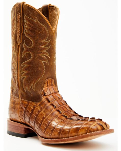 Cody James Men's Caiman Cognac 12" Exotic Western Boots - Broad Square Toe , Tan Caiman Boots, Best Cowboy Boots, Western Boots For Men, Mens Cowboy, Mens Cowboy Boots, Work Boots Men, Goodyear Welt, Leather Pulls, Work Boots