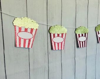 Popcorn party decorations | Etsy Birthday Party Popcorn, Popcorn Fundraiser, Popcorn Theme, Party Popcorn, Popcorn Garland, Movie Night Birthday Party, Movie Birthday Party, Movie Popcorn, Movie Themed Party