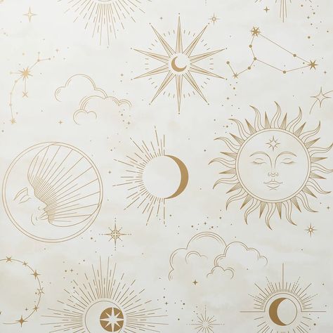 Moon Star Wallpaper, Highlights Background, Celestial Bathroom, Celestial Bedroom, 90s Celestial, Celestial Wallpaper, Celestial Background, Celestial Aesthetic, Room Colours