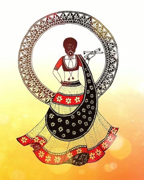 Navratri Doodle Art, Navratri Art And Craft, Navratri Mandala Art, Small Mandala Art, Navratri Art, Dress Illustration Art, Zumba Quotes, Small Mandala, Mandala Arts