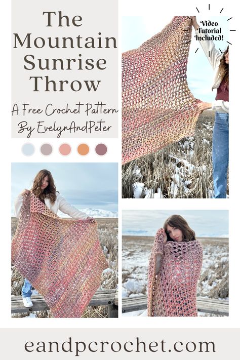 The Mountain Sunrise Throw - Evelyn And Peter Crochet Blankets Knit, Cal Crochet, Crochet Workshop, Chunky Blankets, Large Crochet Hooks, Cabin Diy, Yarn Creations, Fast Crochet, Crochet Throw Pattern