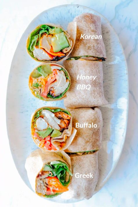 4 Healthy Chicken Wrap Recipes | Meal Prep Wraps - Your Healthy Beginning Meal Prep Lunch Under 500 Calories, Meal Prep 500 Calories, Under 500 Calorie Meals, Meal Prep Wraps, Meal Prep Weight Watchers, Healthy Chicken Wrap Recipes, Chicken Wraps Healthy, Grilled Dinner Recipes, Recipes Meal Prep