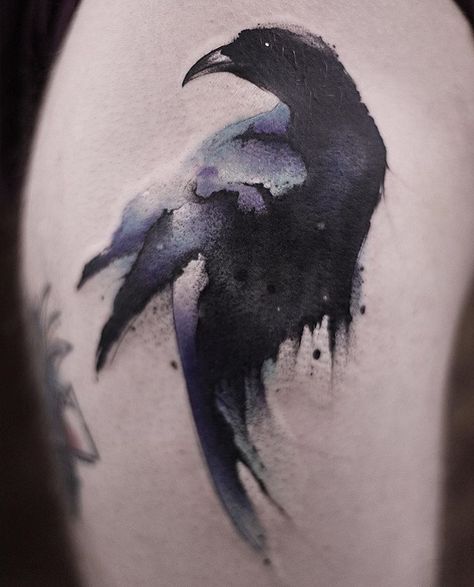 Chen Jie Newtattoo bird Raven tattoo Crow Tattoo Design, Watercolor Rose Tattoos, Key Tattoos, Fairy Tattoo Designs, Crow Tattoo, Chinese Tattoo, Landscape Tattoo, Watercolor Tattoos, Raven Tattoo