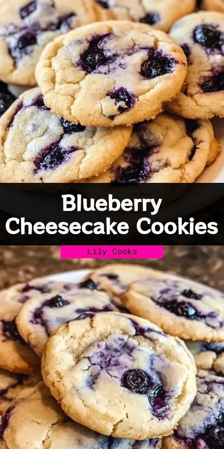 Indulge in the creamy goodness of Blueberry Cheesecake Cookies! These delightful treats blend the rich flavors of cheesecake with juicy blueberries and a hint of lemon zest. Ideal for your December gatherings, they are soft, chewy, and sure to impress. Try this easy recipe today for a sweet addition to your holiday celebrations! #blueberrycheesecake #holidaybaking #sweettreats All Cookies Recipes, Blueberry Cookies Recipes Easy, Blueberry Cheesecake Swirl Cookies, Blueberry Lemon Cookies, Blueberry Swirl Cheesecake, Food Sweet Desserts, Blueberry Dessert Recipes, Blueberry Recipes Easy, Blueberry Cheesecake Cookies