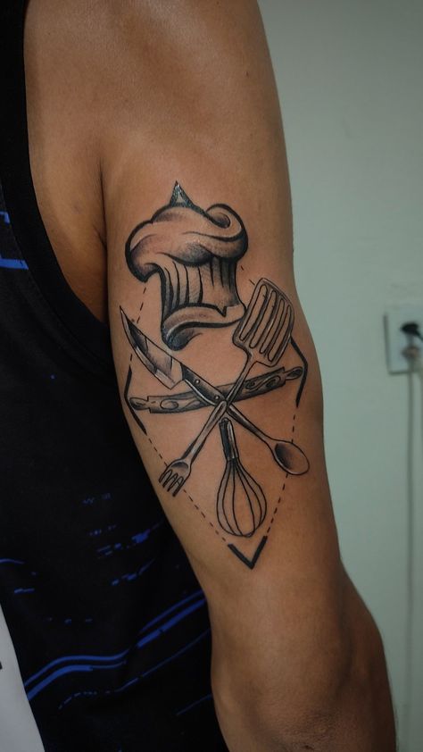 Mise En Place Tattoo Chefs, Chef Life Tattoo, Chef Tatoos Culinary Tattoos, Chef Tattoo Ideas For Men, Chef Tattoo Design, Baking Tattoo, Puzzle Tattoo, Culinary Tattoos, 30 Tattoo