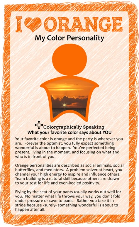 You ♥ orange!  You are spontaneous and life of the party.  Here's what your favorite color orange says about you. #paint #color #orange color psychology Orange Meaning, Orange Outfits, Color Energy, Colour Psychology, Color Healing, Conceptual Understanding, Color Personality, Orange You Glad, Color Meanings