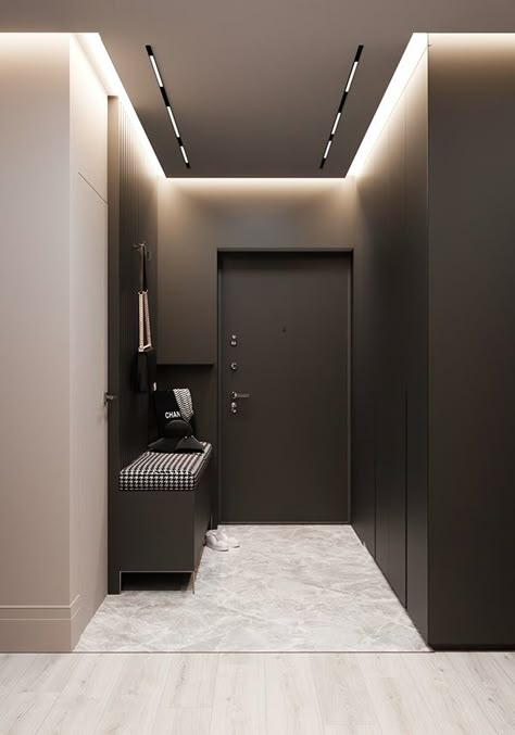 Vstupná Hala, Apartment Entrance, Modern Appartement, Modern Apartment Design, Corridor Design, Corridor Lighting, Home Hall Design, Hal Decor, Modern Hallway