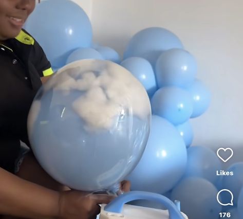 Cloud Balloon Decor, Cloud Gender Reveal Box Diy, Cloud Nine Gender Reveal, Cloudy Baby Shower Theme, Clouds Baby Shower Theme Boy, Cloud 9 Backdrop, Cloud Balloon Garland, Cloud Decoration Party, Baby Boy Shower Ideas Themes Winter