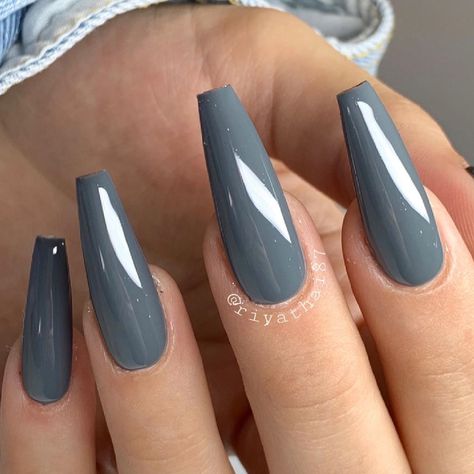 Blue Nails Ideas, Trendy Winter Nails, Sunflower Nail Art, Nails Clear, Long Coffin Nails, Grey Nail Designs, Floral Nail Designs, Fall Acrylic Nails, Gray Nails