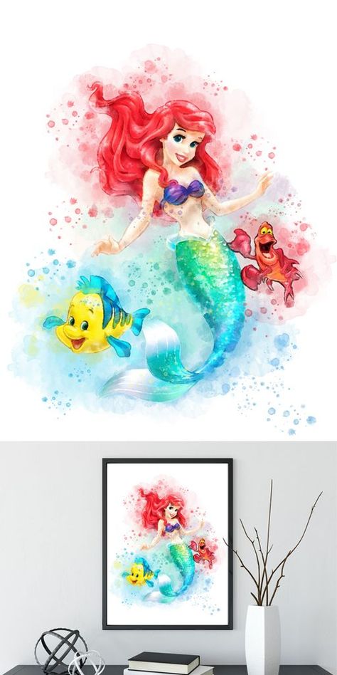 Ariel Watercolor, Art Videos For Kids, Sublimacion Ideas, Ariel Disney, Watercolor Mermaid, Little Mermaid Ariel, Printable Home Decor, Mermaid Disney, Watercolor Iphone