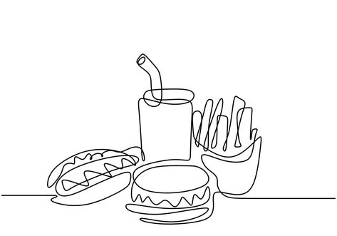 One Line Drawing Food, Food Line Drawing, Food Line Art, Woman Baking, Food Hamburger, Minimalism Design, Pub Design, Fast Foods, Make A Cake