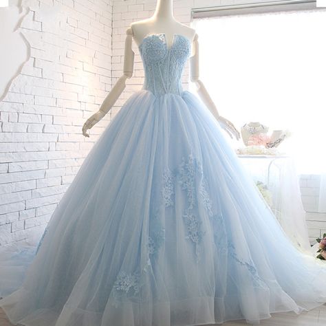 Light Blue Prom Dresses, Baby Blue Wedding, Gaun Tulle, Light Blue Wedding Dress, Blue Lace Prom Dress, Prom Dresses Tulle, Light Blue Prom, Blue Wedding Gowns, Prom Dress Ball Gown