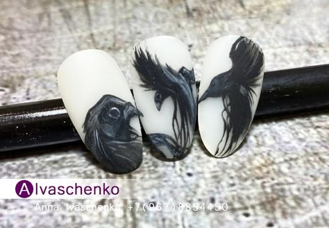 Raven Nail Art, The Crow Nails, Crow Nails, New Years Nail Designs, Vulture Culture, Goth Nails, Grunge Nails, Nail Sets, Dark Nails