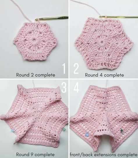 How to crochet a hexagon sweater step-by-step tutorial. Hexagon Cardigan, Crochet Cardigan Pattern Free, Gilet Crochet, شال كروشيه, Crochet Cardigan Sweater, Mode Crochet, Simple Sweaters, Crochet Hexagon, Crochet Shorts