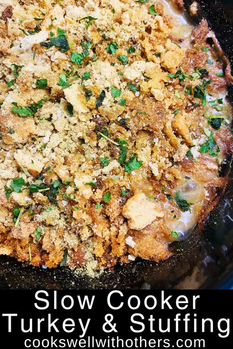 turkey and stuffing dinner in the slow cooker Crock Pot Turkey And Stuffing, Thanksgiving In The Crockpot, Crockpot Turkey Dinner, Crockpot Turkey And Stuffing, Crockpot Thanksgiving Dinner, Crock Pot Thanksgiving Recipes, Crockpot Turkey Wings, Crockpot Ground Turkey, Thanksgiving Crockpot