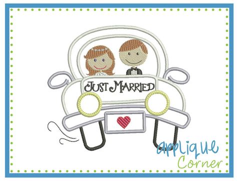 Just Married Getaway Car Boy Applique Design Crab Applique, Wedding Freebies, Wedding Applique, Girls Applique, Wedding Quilt, Wedding Embroidery, Applique Monogram, Getaway Car, Embroidery Monogram