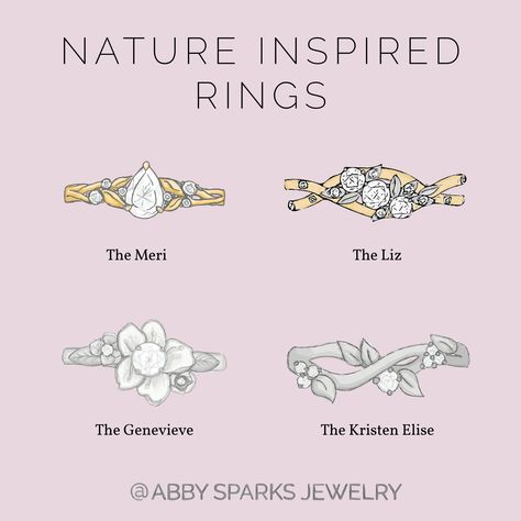 Engagement Rings Inspired By Nature, Pretty Engagement Ring, Floral Engagement Ring Silver, Engagement Rings Floral Leaves, Wedding Ring Nature Inspired, Engagement Ring Nature Inspired, Nature Engagement Ring Leaves, Nature Inspired Rings Engagement, Floral Inspired Engagement Rings