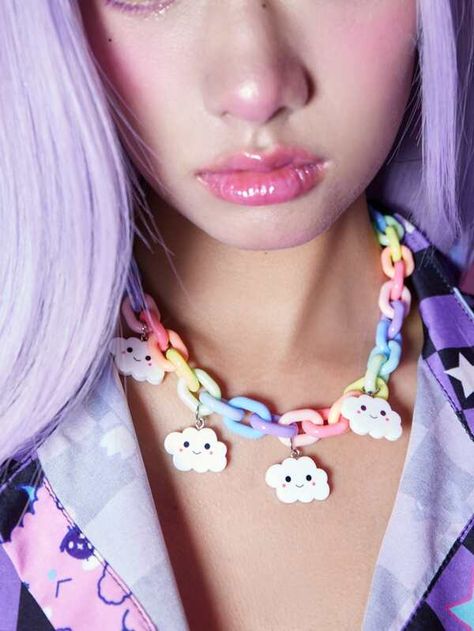 Harajuku Decora, Pastel Necklace, Dope Jewelry Accessories, Chunky Chain Necklace, Fob Watch, Chunky Chain Necklaces, Heart Choker, Kawaii Accessories, Pastel Pink Aesthetic