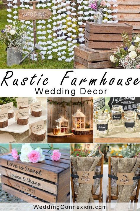 Farmhouse Theme Wedding, Country Style Wedding Ideas Decoration, Homestead Wedding Ideas, Farmhouse Wedding Ideas Receptions, Farmhouse Chic Wedding Decor, Country Farmhouse Wedding Decor, Country Farmhouse Decor Wedding, Rustic Farmhouse Wedding Decor, Simple Farmhouse Wedding