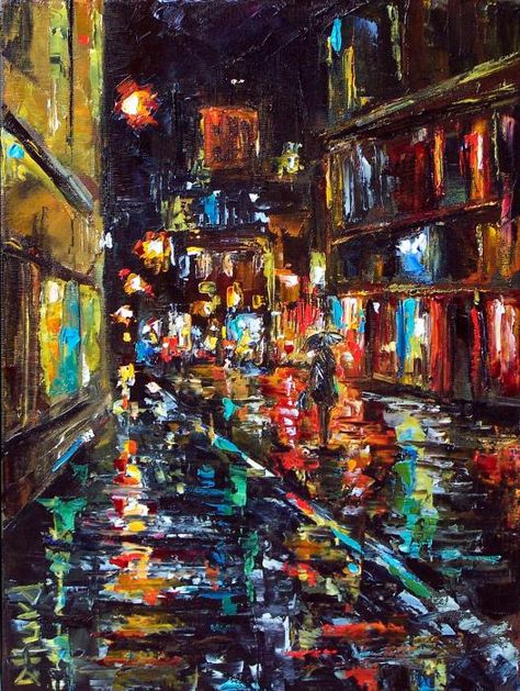 Twilight Rain by Debra Hurd Debra Hurd, Homeless Art, Mardi Gras Art, City Abstract, Rainy City, New Orleans Art, Abstract Landscape Art, Jazz Style, Street Painting