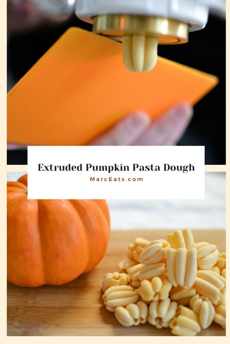 Semolina and Pumpkin Pasta Dough for Extruded Pasta. Freshly extruded semolina and pumpkin pasta dough at home. Adding pumpkin puree to your pasta dough is a festive way to add a bit of pumpkin flavor. This recipe uses just a little bit of pure pumpkin puree and the flavor taste very mildly of pumpkin. Extruded Pasta Dough Recipe, Semolina Pasta Dough Recipe, Phillips Pasta Maker, Pasta By Hand, Pasta Extruder, Pasta Dough Recipe, Kitchenaid Pasta, Pasta Dough Recipes, Semolina Pasta