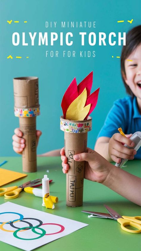 Get the kids involved in the Olympic excitement with this fun DIY Olympic torch craft. Perfect for parties or just a creative afternoon activity, this project is easy and safe for children of all ages. Let their imaginations run wild as they make their very own Olympic torch. #OlympicCrafts #KidsActivities #DIYTorch Olympic Torch Diy, Torch Craft For Kids, Diy Olympic Torch, Torch Craft, Olympic Torch Craft, Torches Diy, Olympic Crafts, Olympic Theme, Olympics 2024