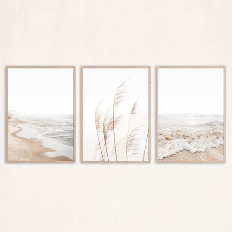 Neutral Beach Print Set of 3 Wall Art Boho Decor Coastal Wall - Etsy UK Coastal Neutral, Printing Artwork, Beachy Room Decor, Plant Landscape, Ocean Poster, Decorate Bedroom, Beachy Room, Coastal Room, Beach Canvas Wall Art