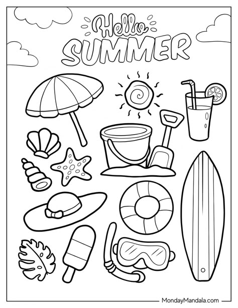 Summer Coloring Pages Free Printable, Green Activities, Summer Vocabulary, Sunflower Coloring Pages, Beginner Drawing Lessons, Ice Cream Coloring Pages, Beach Coloring Pages, Summer Worksheets, Summer Coloring