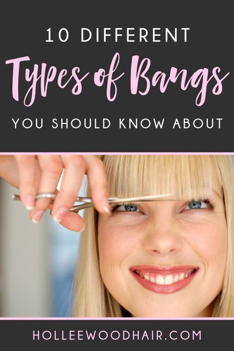 Should you go with blunt bangs or textured fringe?  Sideswept bangs or curtain bangs?  This ultimate guide to the different types of bangs will help you choose the perfect bangs for your hair type and hairstyle.  It's a must-read for any beauty fanatic!  #typesofbangs #bangs #womenshairstyles #hairstyles Hairstyles Hacks, Different Types Of Bangs, Types Of Bangs, Pixie Bangs, Textured Fringe, Scene Bangs, Perfect Bangs, Cut Bangs, Asymmetrical Bangs