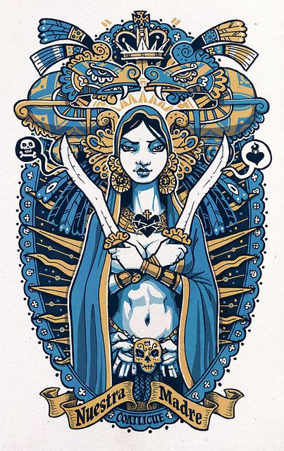 Coatlicue Nuestra Madre by Rory Phillips Neil Gaiman American Gods, Mexican Artwork, Mexican Culture Art, Aztec Culture, Ancient Goddesses, Montezuma, Aztec Art, American Gods, Mother Goddess