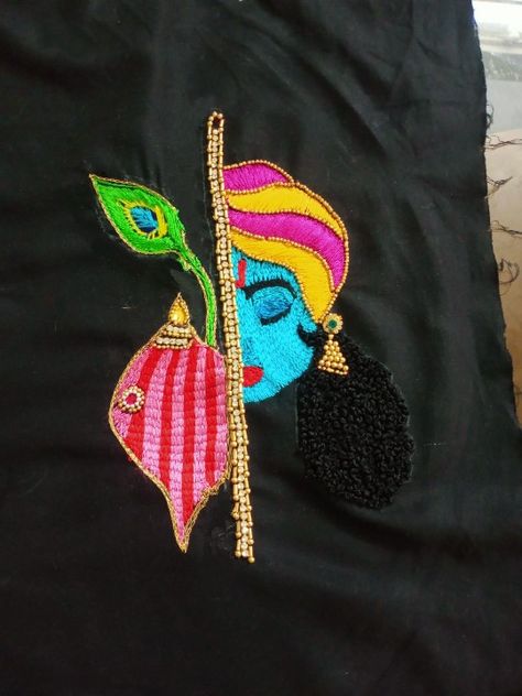 Aari Work Lord Krishna Lord Krishna Aari Work, Lord Krishna Embroidery Design, Aari Work Name Design, Krishna Aari Work Designs, Krishna Aari Work, Krishna Embroidery Designs, Krishna Embroidery, Human Embroidery, Diy Embroidery Flowers