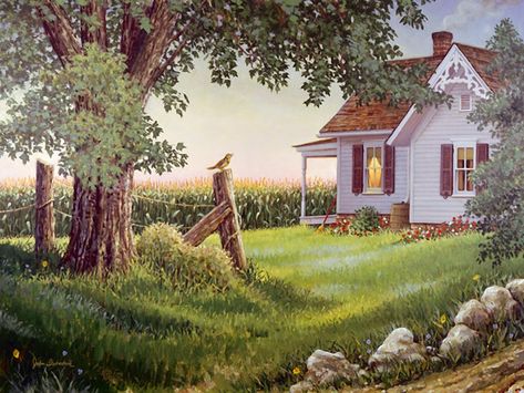 John Sloane’s painting highlights the beauty and diversity of nature in all four seasons and the mere joys of country life. Description from pinterest.com. I searched for this on bing.com/images Spring Ahead, Country Backgrounds, Farm Paintings, Life Paint, Image Nature, Farm Art, Cottage Art, House Illustration, Farm Scene