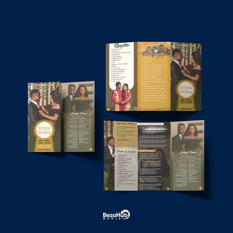 Trifold wedding program booklet design Wedding Program Trifold, Program Booklet Design, Wedding Program Booklet, Jotter Design, Illustrator Designs, Wedding Program Design, Brochure Design Layouts, Wedding Brochure, Design Layouts