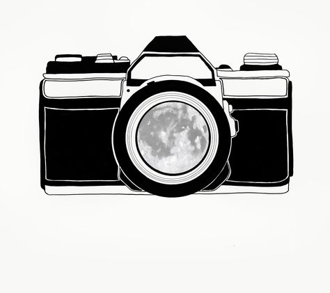 Moon in the lens of a camera illustration Reflection Tattoo, Camera Illustration, Binoculars, Camera Lens, Tattoo Ideas, Moon, Beauty