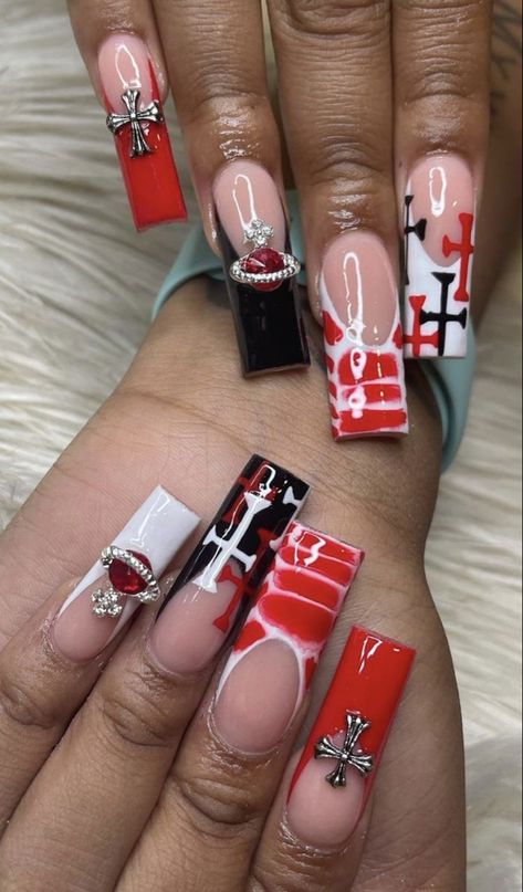 Nails Ideas For Short Nails, Medium Nails Ideas, White Frenchies, Ideas For Short Nails, Nails Dip, Medium Nails, Red Acrylic Nails, Long Acrylic Nail Designs, Hard Nails