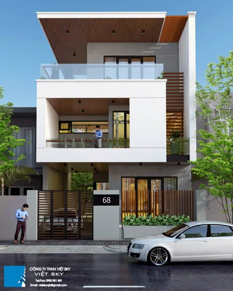 villa, nhà phố, nha pho, nhà phố 3 tầng, house 3 Storey House Design, Home Designs Exterior, Nha Pho, Best Modern House Design, Townhouse Designs, Two Story House, Narrow House, Modern Exterior House Designs, Duplex House Design