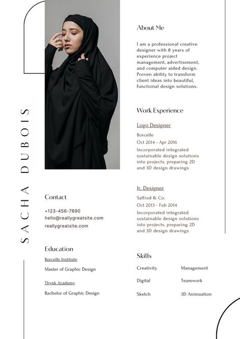 Use this customizable White Black Elegant Creative Resume Template and find more professional designs from creavora at canva Cv Presentation Design, Elegant Cv Design, Portfolio Design Black And White, Resume For Fashion Designer, Cv Fashion Designer, Cv Original Design, Designers Resume, Portfolio Black And White, Fashion Designer Resume