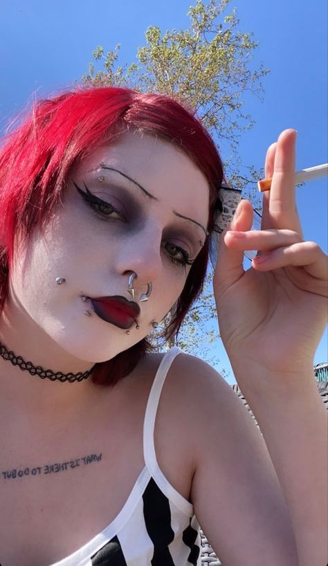 Carolesdaughter Aesthetic, Metalcore Makeup, Heavy Metal Makeup Looks, Caroline Carr Tattoo, Carole's Daughter, 2020 Alt Makeup, Carols Daughter, Carols Daughter Products, Short Grunge Hair