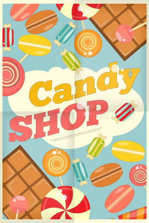 Candy Shop stock illustration Daycare Logo, Candy Box Template, Candy Logo, Ice Cream Poster, Candy Poster, Vanellope Von Schweetz, Box Templates, Shop Illustration, Blue Candy