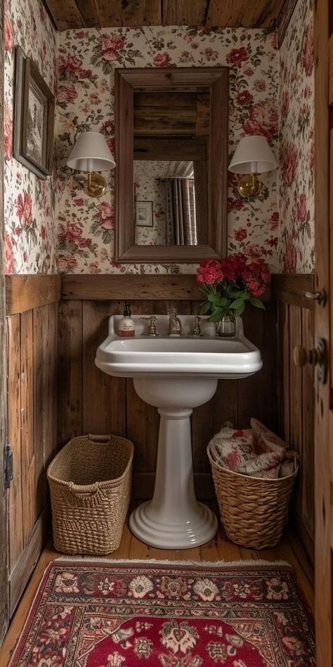 Cottage Core Bathroom, Cottagecore Bathroom, Powder Room Ideas, Cottage Bathroom Ideas, Cottagecore Living, Boho Bedroom Ideas Hippie, Cozy Bathroom, Cottage Bathroom, Country Bathroom