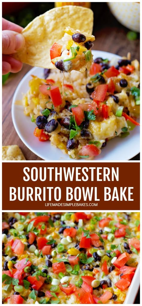 This flavorful and spicy Southwestern burrito bowl bake is perfect for game days or special occasions! #Southwesternburritobowlbake #Southwesternbowl #Southwesternburritos #burritobake Burrito Bowl Bake, Burritos Bowl, Burrito Casserole Recipe, Meal Sides, Bean Bake, Tuesday Dinner, Fast Healthy Dinner, Veggie Dinners, Southwest Recipes