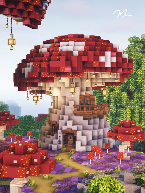 Mooshroom Minecraft House, Pink Mushroom Minecraft, Fairy Minecraft House Ideas, Mincraft Idea Mushroom, Minecraft Giant Mushroom House, Minecraft House Ideas Mushroom, Fairy Minecraft Builds House, Minecraft Fairy Tree House, Minecraft Fantasy Island