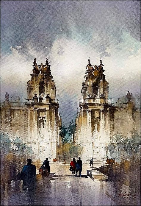 Artist Vivian Prakhongchitr Schaller Watercolor, Thomas W Schaller, Thomas Schaller, Art Thomas, Watercolor City, Canvas Art Projects, Watercolor Architecture, Architecture Painting, 수채화 그림