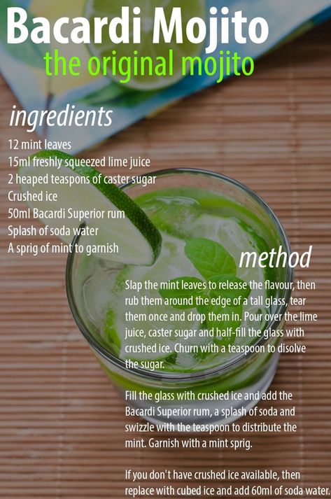 The Story Of Mojito Cocktail | Travel Away Bacardi Mojito Recipe, Original Mojito Recipe, Bacardi Cake, Spain Attractions, Mojito Pitcher, Bacardi Mojito, Mojito Ingredients, Mojito Cocktail, Mojito Recipe